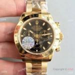 Replica 7750 Rolex Daytona All Gold Black Chronograph JF Factory Watch